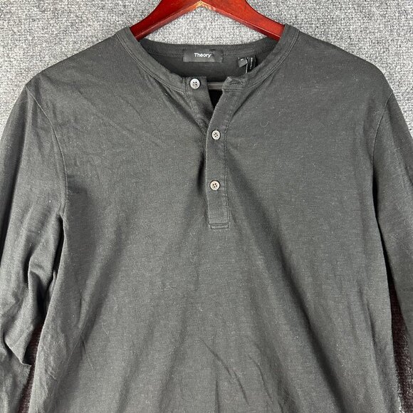 Theory Henley Mens Medium Black Cotton Knit Button Neck Long Sleeve Pullover - Picture 3 of 7